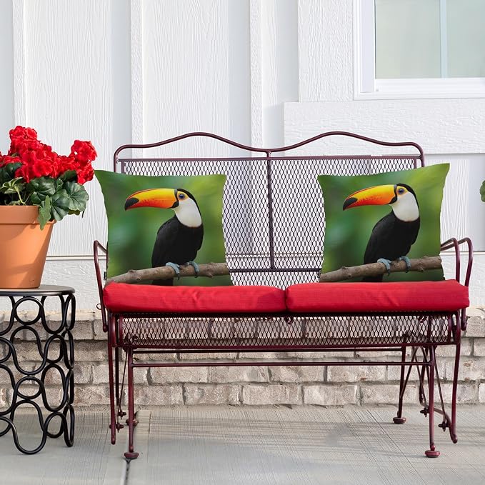 Swono Toucan Decorative Throw Pillow Case 18" X 18", Tropical Bird Toucan On Tree Branch Standard Pillow Covers, Set of 2 Throw Pillowcase Cushion Covers for Couch Chair Bedroom Sofa Car Seats