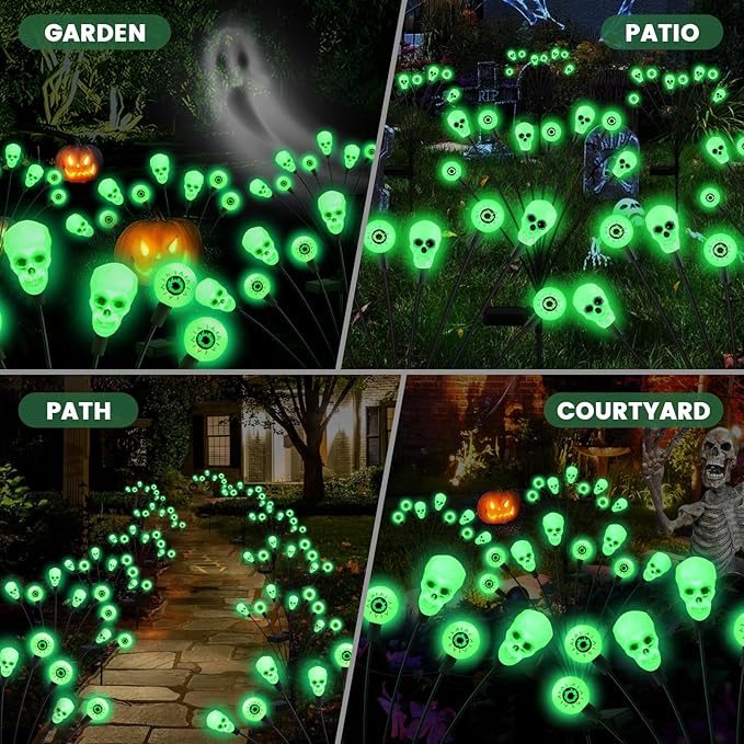 FENSAN Solar Halloween Lights Outdoor,Halloween Decorations Outdoor, Scary Eyeball Lights,2PACKS 16LED,IP65 Waterproof, Decor for Garden/Yard/Patio/Lawn/Pathway(Green)