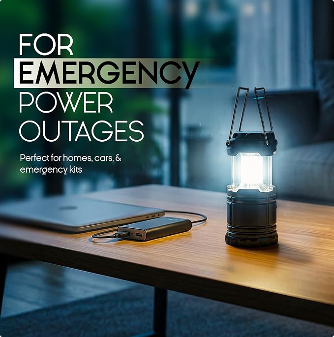 MalloMe LED Camping Lantern, Battery Powered Lanterns for Power Outages, Portable Hanging Collapsible Camping Lights for Outdoor, Home, Emergency, Hurricane Lamp Survival Outage Light 3 x AA Operated