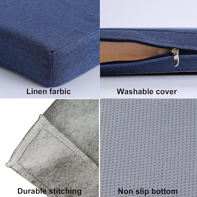 48x18" Piano Bench Cushion w/ Washable Cover for Indoor Furniture,Navy Blue | Non slip high density foam bench seat cushion for kitchen dining room,shoe storage, entry way,window, settee