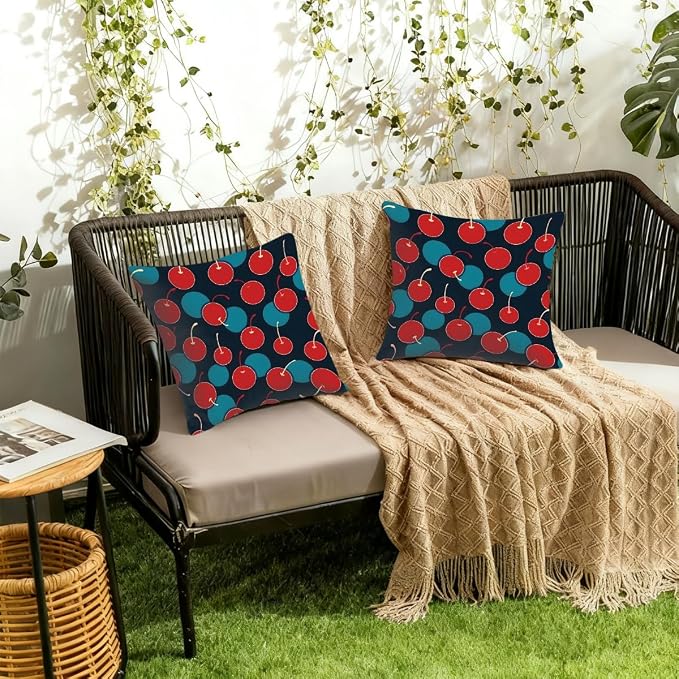 20x20 Inch Outdoor Pillow Covers Set of 2 Waterproof Throw Pillow Covers Decorative Couch Cushion Covers Red Cherry Blue Circle Square Pillowcases Protectors for Patio Garden Sofa
