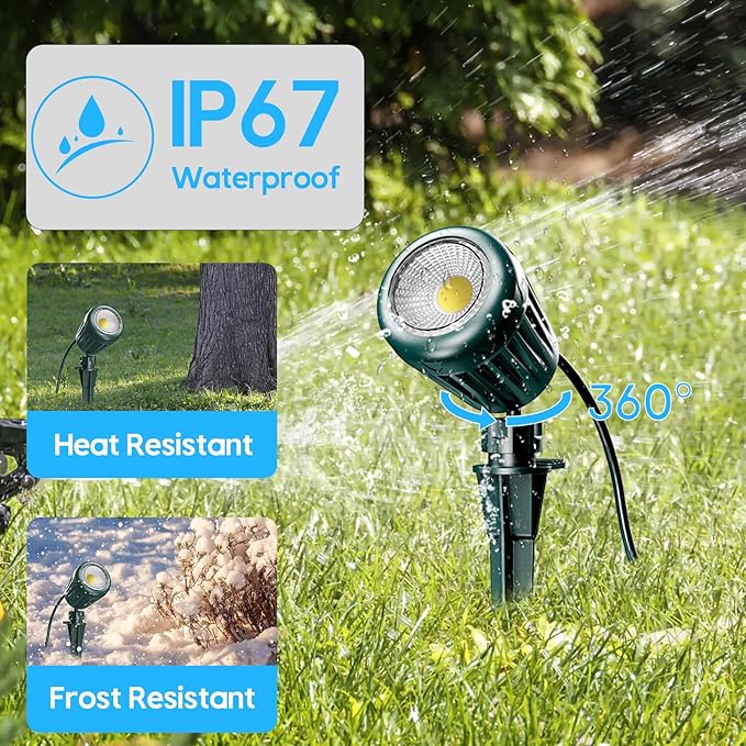 Spotlights Outdoor,120V Plug-in Halloween Spot Lights with Timer Remote Control,6000K Landscape Lighting with 5 Color Lenses (Red,Yellow,Green,Blue,Purple),IP67 Waterproof,1 Pack