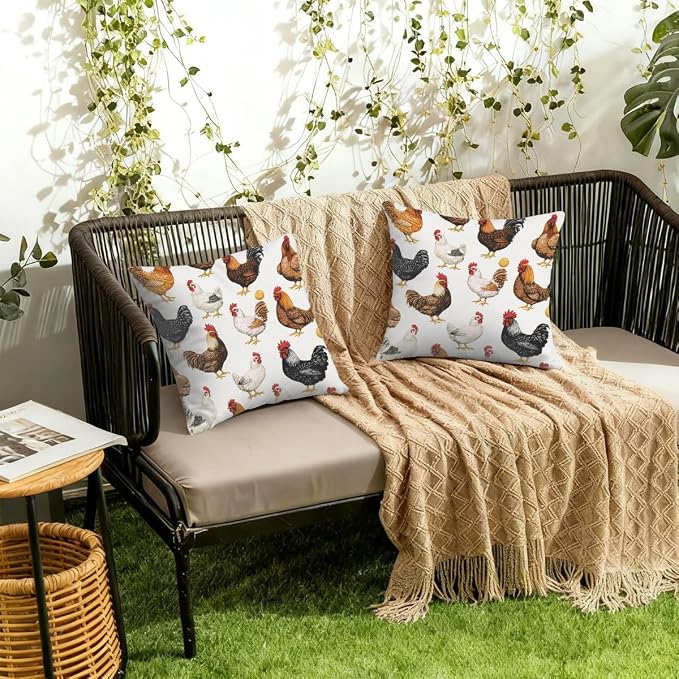 20x20 Inch Outdoor Pillow Covers Set of 2 Waterproof Throw Pillow Covers Decorative Couch Cushion Covers Chickens Egg Square Pillowcases Protectors for Patio Garden Sofa