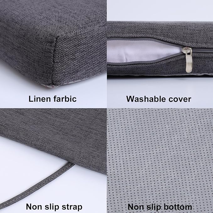 36 x 14 Inch Piano Bench Cushions with Strap for Indoor Furniture,Gray | Non slip high density foam bench seat cushion for kitchen dining room,shoe storage, entry way,window, settee