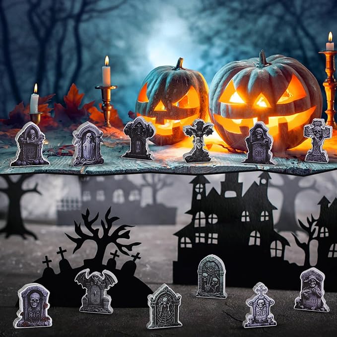 DIYASY 12 Pcs Halloween Miniature Tombstones Figurines, Mini Resin Graveyard Gravestone Tiny Village Headstones Accessories for Graves DIY Crafts Outdoor Home Fairy Garden Dollhouse Decor