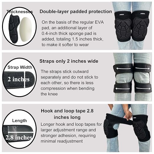 Men Women Adjustable Knee Pads for Garden Work, Thick Foam, Black L, 1 Pair | Dual-Layer Foam Padding, Waterproof Knee Cushion, Adjustable, Comfortable Pad for House Work, Scrubbing Floors, Flooring Work