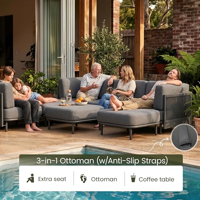 LayinSun 9 Pieces Patio Furniture Set with Coffee Table, Modern Outdoor Modular Sectional Conversation Set L-Shaped Sofa with 7-inch Cushion for Garden Backyard Deck