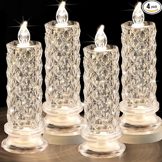 SupBri Rose Shadow LED Flameless Candles, 4PCS Romantic Battery Operated Candles Led Pillar Candles for Valentines Proposal Anniversary Wedding Christmas Decorations(White, D 2.5" x H 7.2")