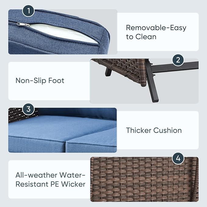 Belord 6 Piece Patio Conversation Sets - Wicker Patio Furniture Sets with Outdoor Swivel Rocker Chairs, Glider Loveseat Perfect for Patio Deck Backyard, Brown Wicker Blue Cushion