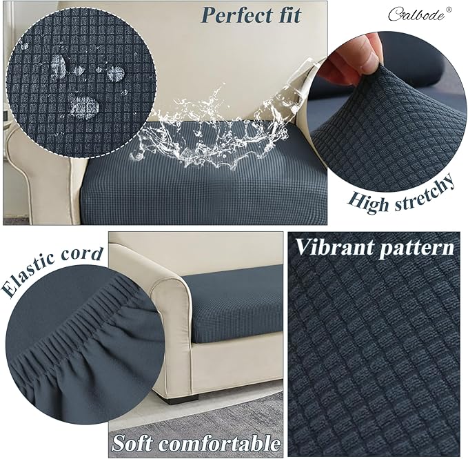 CALBODE 14Pcs Stretch Couch Cushion Covers, Water Resistant Outdoor Sofa Cuhsion Cover Replacement,Washable Outdoor Patio Chair Seat Cushion Covers for Furniture Protect (Charcoal Gray, Grid Textured)