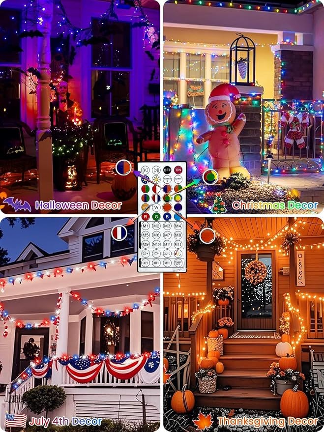 400LED Smart RGB Color Changing String Lights 144FT Orange Fall Light App | Music Sync, Multi Colors and Modes, Timer, Waterproof Twinkle Light Outdoor with Remote for Christmas Halloween Fall Decor