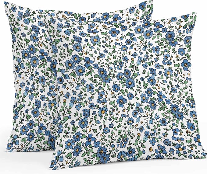 JasmineM Outdoor Pillow Cover Set of 2 Farmhouse Botanical Herbs Waterproof Throw Pillow Covers Blue White Decorative Pillowcases Garden Cushion Case for Patio Couch Sofa 16x16 Inch