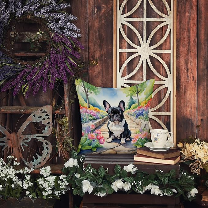 Caroline's Treasures French Bulldog Spring Path Throw Pillow Machine Washable, Indoor Outdoor Decorative Pillow for Couch, Bed or Patio, 14Hx14W