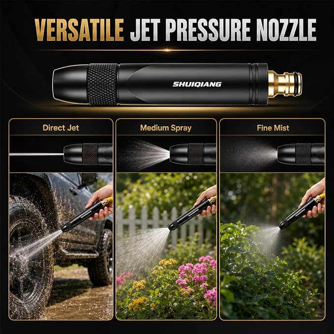 Home High-Pressure Car Wash Water Gun with Booster Nozzle,2026 New Multi-Function Water Jet Nozzle for Car,Black High Pressure Washer for Car Washing and Outdoor Cleaning(B)