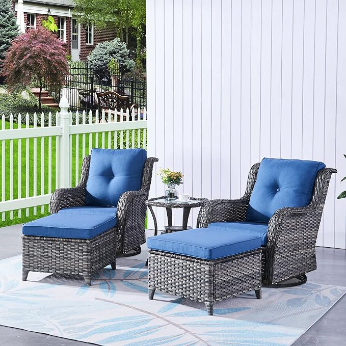 HUMMUH Outdoor Furniture Patio Furniture Set 6 Pieces Wicker Outdoor Sectional Sofa with Swivel Rocking Chairs,Patio Ottomans,Side Table