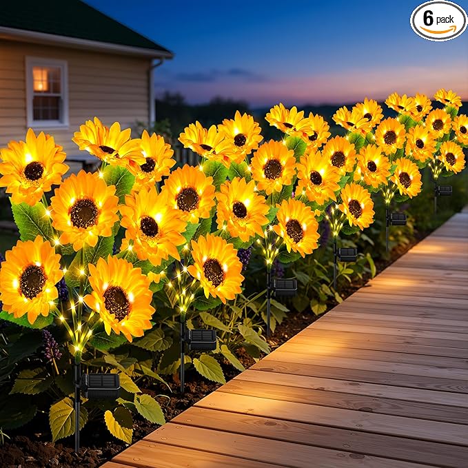 Ahaorigin Solar Sunflower Lights 6 Pack, 36 LED Solar Garden Lights Outdoor, IP65 Waterproof Solar Flowers for Yard Patio Decor, Auto On/Off, Best Mother’s Day Gift Ideas for Mom Grandma Women