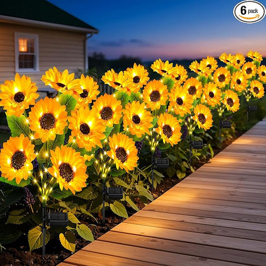 6 Pack Solar Sunflower Lights Outdoor, 36 Bright Flowers for Garden Decor | Sunflowers Decor, Lifelike Solar Flower Lights Waterproof for Garden, Flower Beds, Yards, Patios, Gift for Women Mom Grandma