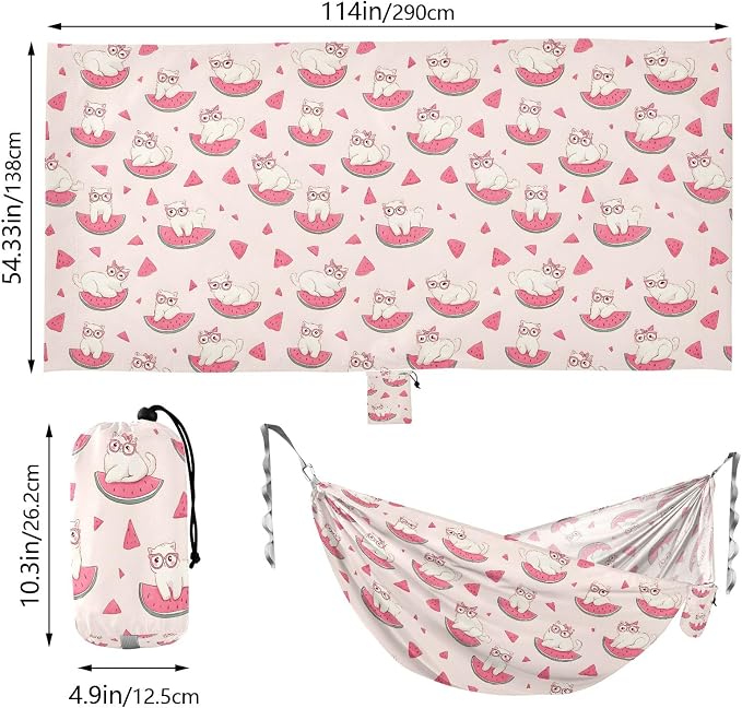 Camping Hammock Outdoor Hammocks for Outside Cat Watermelon Cute Beach Trees Portable Lightweight with Pockets Tree Straps Indoor