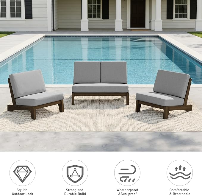 Pia Ricoo 4 Piece Patio Furniture Sets, Outdoor Furniture with 2 Chairs & Coffee Table, Patio Conversation Set for Backyard, Deck, Lawn, Gray