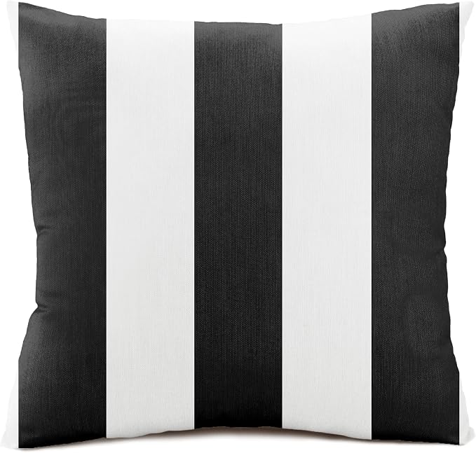 Sunbrella Cabana Stripe White/Black, Zippered 20-inch x 20-inch Pillow Cover ONLY (Set of 2) Indoor/Outdoor Easy Clean Fill Sold Seperately