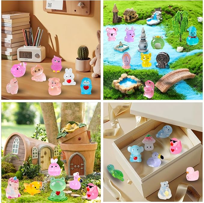 50 Pcs Glow in Dark Mini Resin Animals, Non-Repeating Assorted Styles | Waterproof, Fade-resistant, Features Rare Frog & Unicorn Styles for Mini Garden, Terrarium & Home Decor