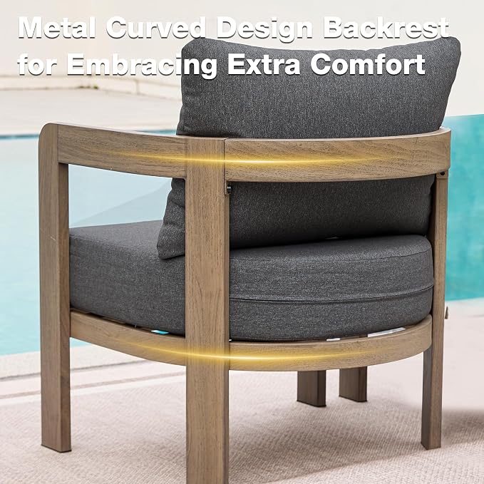 Outdoor Patio Furniture Set, 5 Pieces Modern Metal Patio Conversation Set with 6" Thick Cushions, Outdoor Lounge Sofa 350lbs for Backyard Porch Balcony, Grey