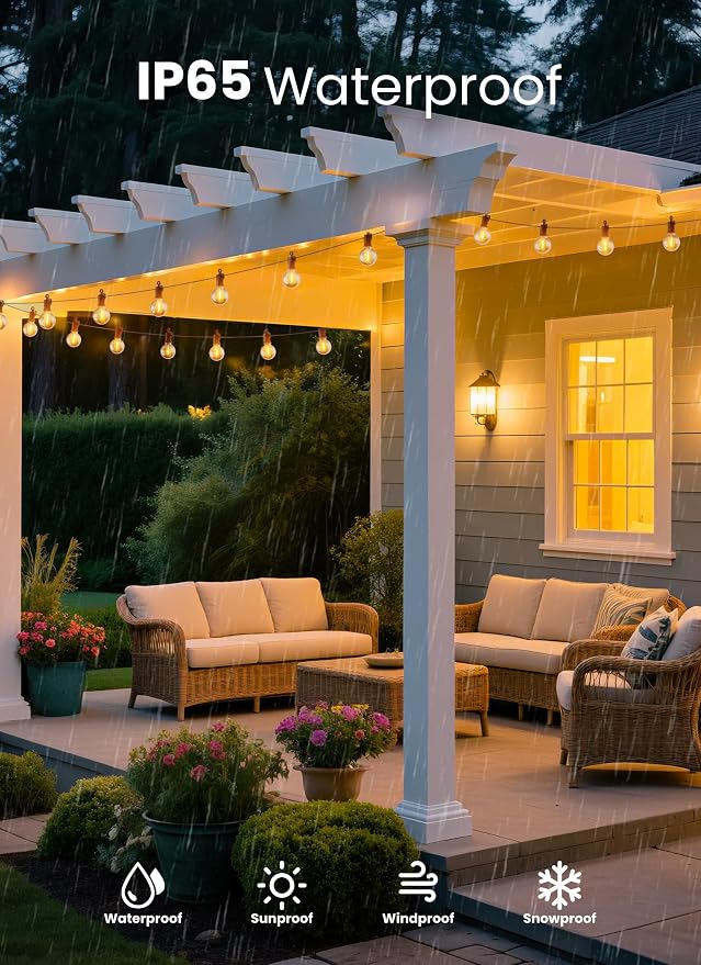 25FT 13 LED Outdoor String Lights, G40 Shatterproof String Lights, IP65 Waterproof Connectable Outside Patio Light for Backyard Porch Balcony Garden Decor Christmas Camping Gazebo
