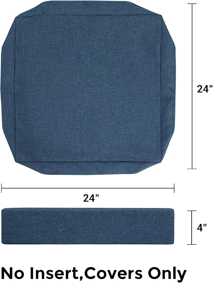 FUNHOME Outdoor Cushion Covers 24 x 24 x 4 inch,Set of 2,Non-Slip Grips Bottom,Replacement Cushion Covers for Garden Patio Furniture Couch Chair,Fade-Resistant Slipcover Only,No Insert(Denim Blue)