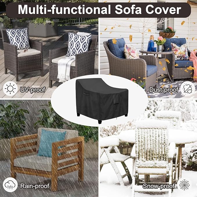 PureFit Outdoor Chair Covers Waterproof 2 Pack Patio Furniture Lawn Chair Covers for Outdoor Furniture with Air Vent and Padded Handles, Fits up to 32W x 37D x 36H Inches, Black