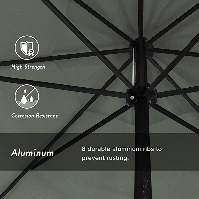 California Umbrella 7.5' Rd Aluminum Patio Umbrella, Crank Lift, Auto Tilt, Black Finish