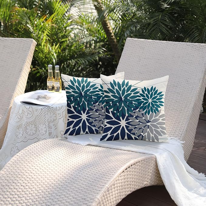 DFXSZ Pack of 2 Outdoor Waterproof Throw Pillow Covers 20x20 Dark Blue Grey | Polyester Colorful Spring Summer Floral Decorative Cushion Cases(NO INSERT),For Couch Patio Funiture Garden Home Decor