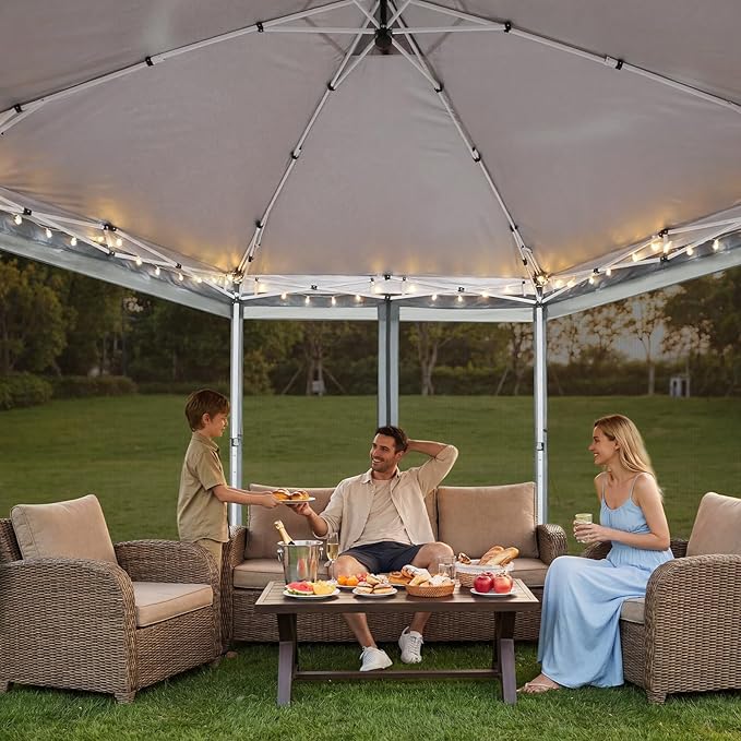 COBIZI 16x16 Pop up Gazebo on Clearance, Hexagonal Outdoor Canopy Tent with Mosquito Netting，Adjustable Height and 256 Square ft of Shade for Party, Backyard, Gardens with Vented Top（Gray）