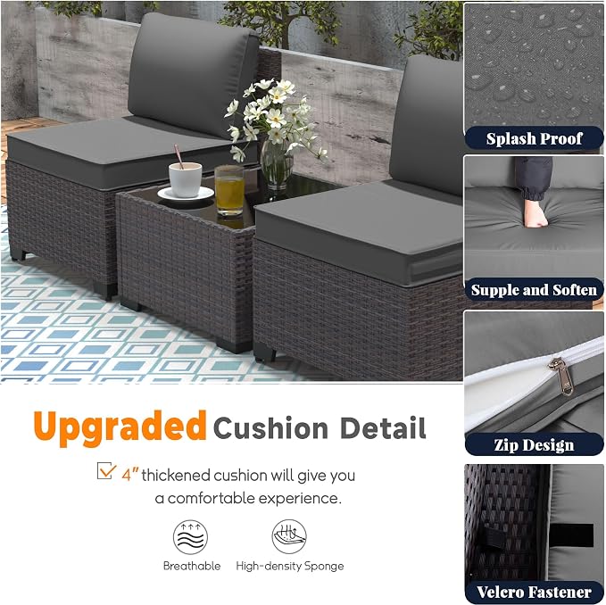 Patio Furniture Set 7 Pieces Outdoor Furniture Patio Conversation Set w/43in Aluminum Gas Fire Pit,PE Rattan Wicker 7 Pcs Outdoor Sofa Set w/55000 BTU Propane Fire Pit Table,Grey