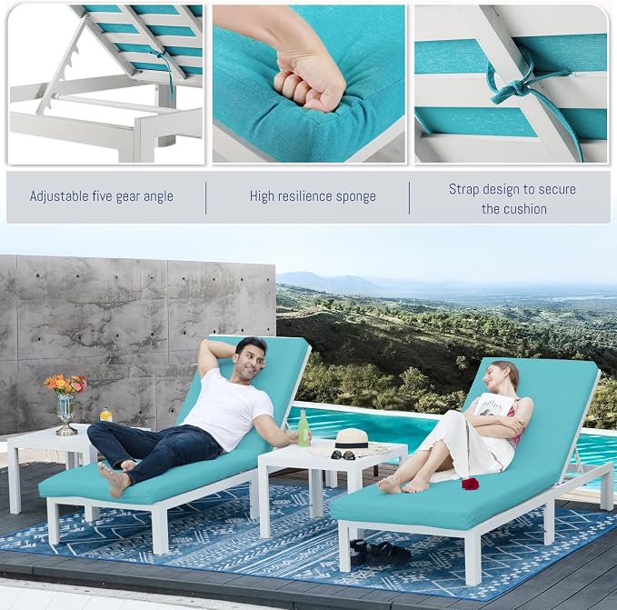 BULEXYARD 7 Seater Large Modern Aluminum Outdoor Sofa with Lay Out Chair & Fire Pit Table, 500 lbs Durable Sectional Set for Heavy People, All Weather Comfy Patio Furniture Set for Garden, Turquoise