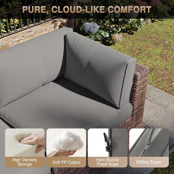 Aoxun Patio Furniture Sets, 7-Piece Outdoor Patio Furniture with Thick Cushions, Wicker Outdoor Conversation Set Sectional Sofa for Backyard, Poolside, Garden