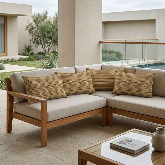 RSH DECOR: Designer Select Outdura Jumbo Lumbar Throw Pillows Set of 4 | 26" x 16" | Indoor Outdoor for Patio Furniture | Water & Fade-Resistant | Made in USA (Moran Sonoma)
