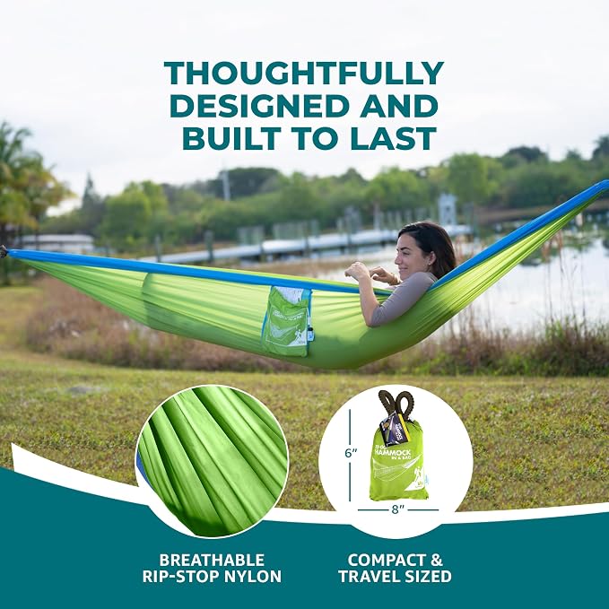 Bliss Hammocks BH-406ST-MM Hammock in a Bag w/ Carabiners + Tree Straps, 52-in. Wide, Weather Resistant, 300 Lb. Capacity (Mermaid)