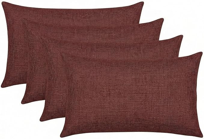 RSH DECOR: Sunbrella 26" x 16" Lumbar Throw Pillows Set of 4 | Water and Fade-Resistant Performance Fabric | Outdoor Pillow Covers with Down-Alternative Inserts | Made in USA (Essential Russet)