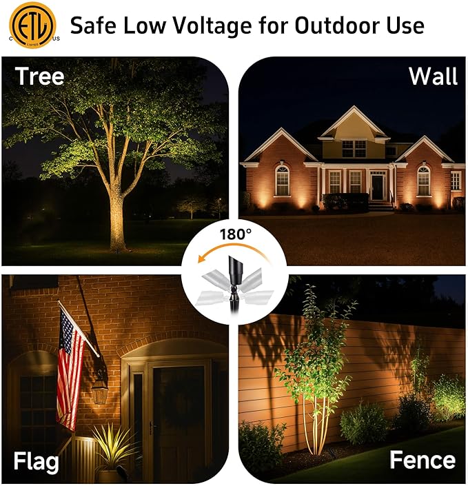 Gardenreet LED Spot Light Outdoor - Die-Cast Brass 12V Uplighting Waterproof, Low Voltage Landscape Lights Metal, Black for Fence Fountain with Warm White MR16 Replaceable Bulbs (12 Pack)