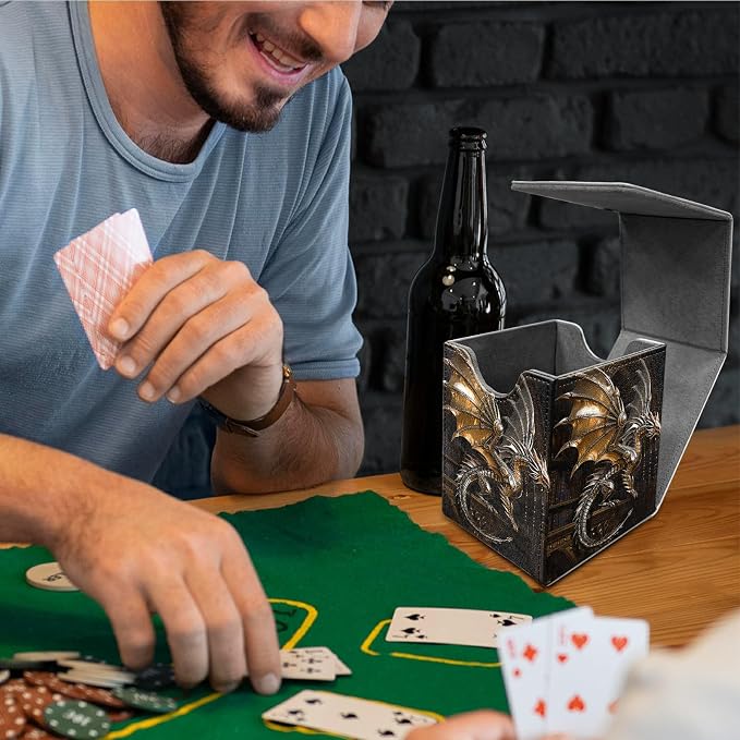 Mechanical Dragon Card Deck Box for MTG, Personalized Card Storage Case Fits 120+ Sleeved Cards, Premium Leather TCG Box with Strong Magnetic Closure for Magic, CCG, PTCG, Baseball Cards
