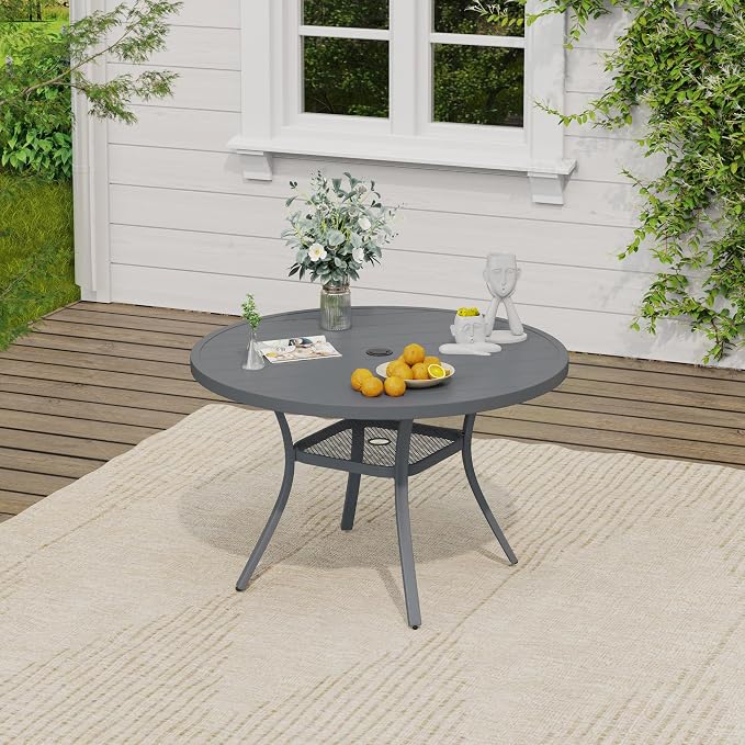 VICLLAX Patio Dining Set, 40.6" Dark Grey Table & 4 Chairs with Wheat Cushion
