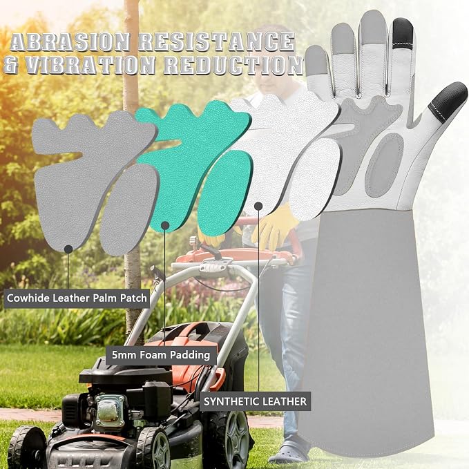 Gardening Gloves for Women Men, Long Thorn Proof Rose Pruning Glove | Womens Long Leather Garden Glove, Heavy Duty Gauntlet, Work Glove for Weeding, Yard Planting, Best Garden Gifts for Gardener