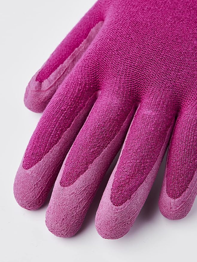 Hestra Job Garden Latex Protective Gardening Gloves | Close-Fitting Sustainable Yarn Gloves for Planting, Weeding and Gardening - Fuchsia - 8