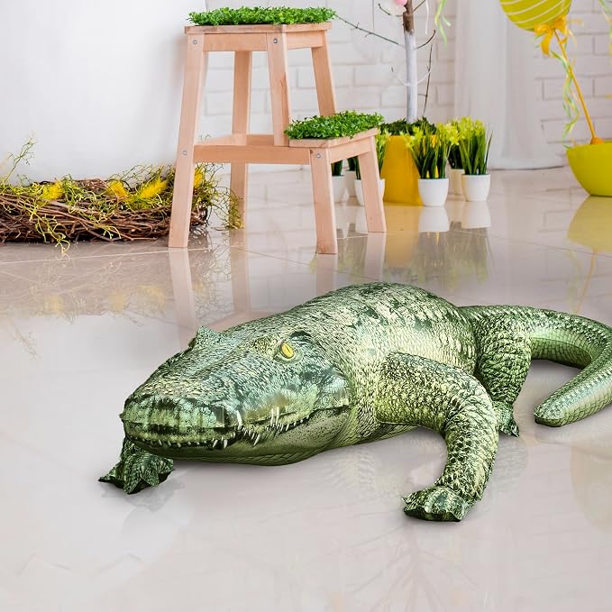 Jet Creations Inflatable Alligator, 49" Realistic Gator Float for Pool, Vinyl Inflatable for Garden Pool Halloween Decoration, Safari Theme Birthday Decoration, Bird Deterrent | Curved tail creates an impressive 76" body length from nose to tail with r...