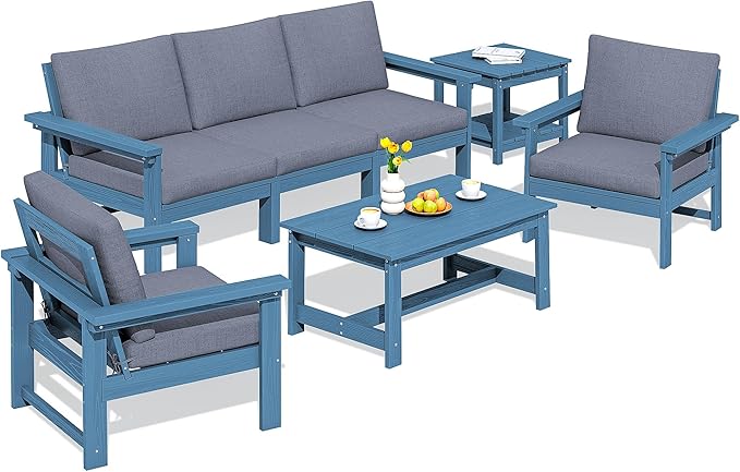 SERWALL HDPE Outdoor Patio Furniture Set | with Coffee Table & Side Table