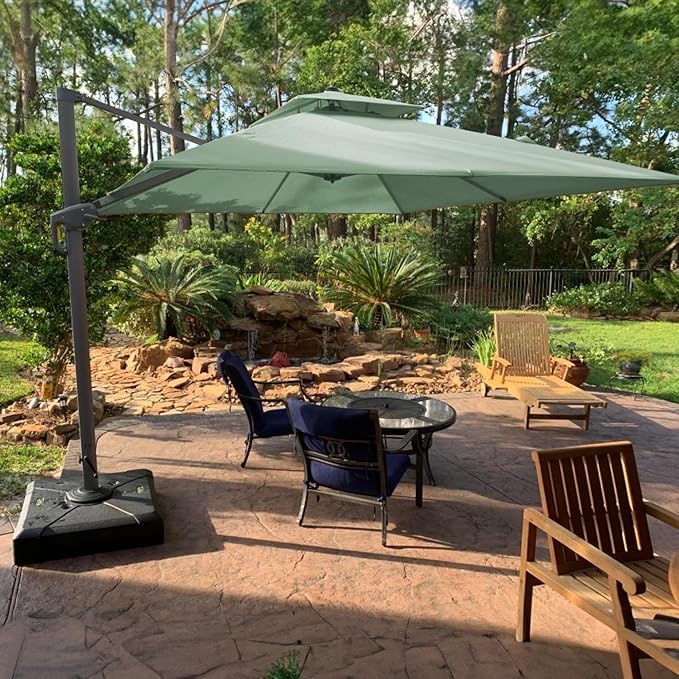 PURPLE LEAF 10 FT Cantilever Patio Umbrella Outdoor Umbrella with 220lbs Base Large Square Windproof Offset Umbrella for Pool Deck Garden, Mint Green
