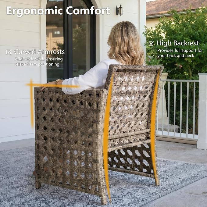 HOOOWOOO 4 Pieces Patio Furniture Set,PE Wicker Outdoor Conversation Sets,Weather Resistant Loveseat with High Back Chairs Table for Porch Balcony Yard Deck,Light Gray