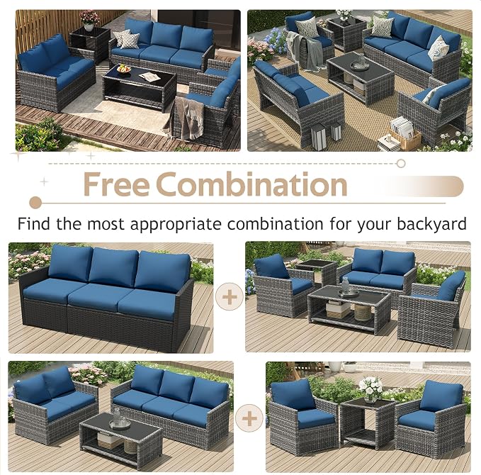 U-MAX Patio Furniture Set with Two Table, 7 PCS Outdoor Furniture for Garden