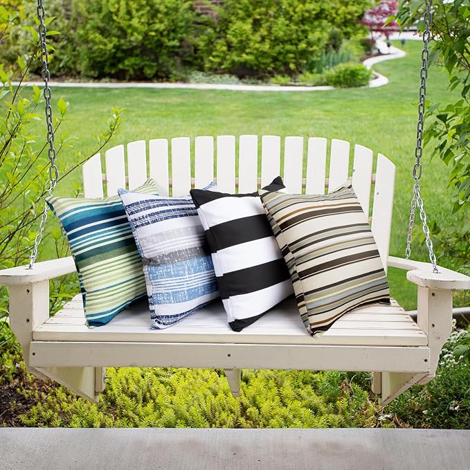 18x18 Waterproof Outdoor Pillows, Set of 2 Outdoor Throw Pillows | Patio Furniture Pillows, Fluffy Decorative Pillows, Waterproof &Fade Resistant, Removable & Washable, Stripe Blue Green