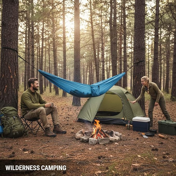 Portable Camping Hammock, Double Hammock for Outdoor Travel and Hiking, Lightweight Hammock with Tree Straps, Hammock Chair for Patio Garden